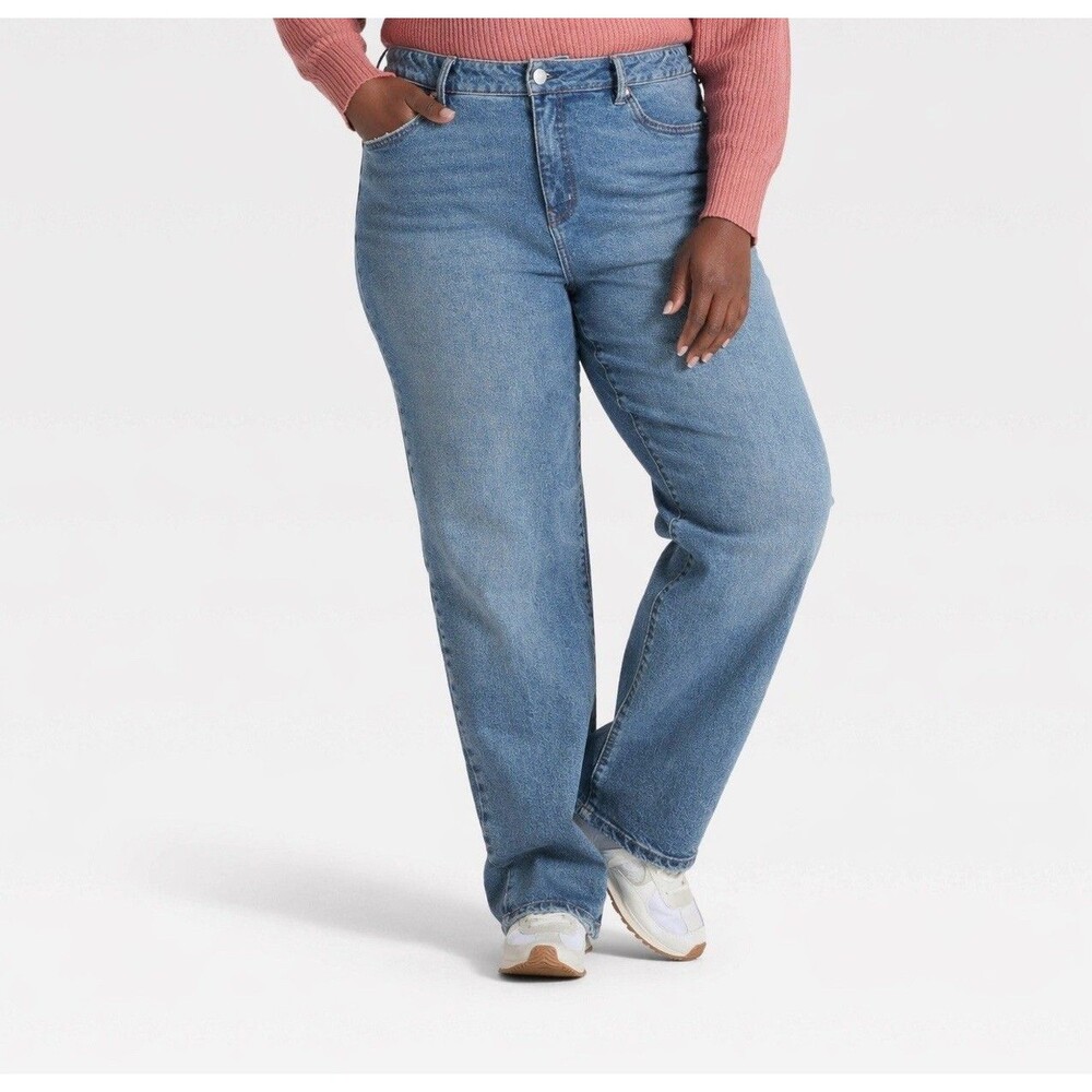 Ava & Viv Women's High-Rise Straight Leg Jeans Medium Wash Size 24